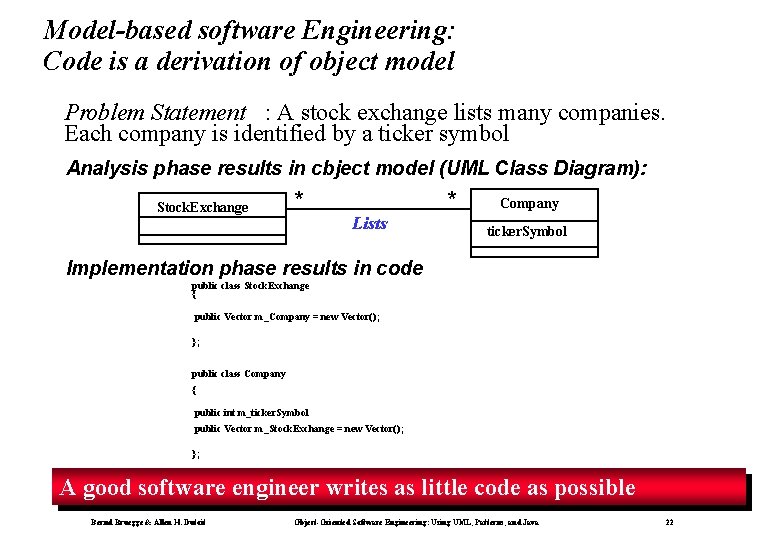 Model-based software Engineering: Code is a derivation of object model Problem Statement : A