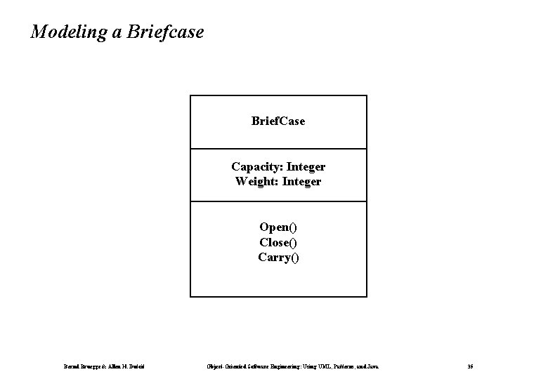 Modeling a Briefcase Brief. Case Capacity: Integer Weight: Integer Open() Close() Carry() Bernd Bruegge