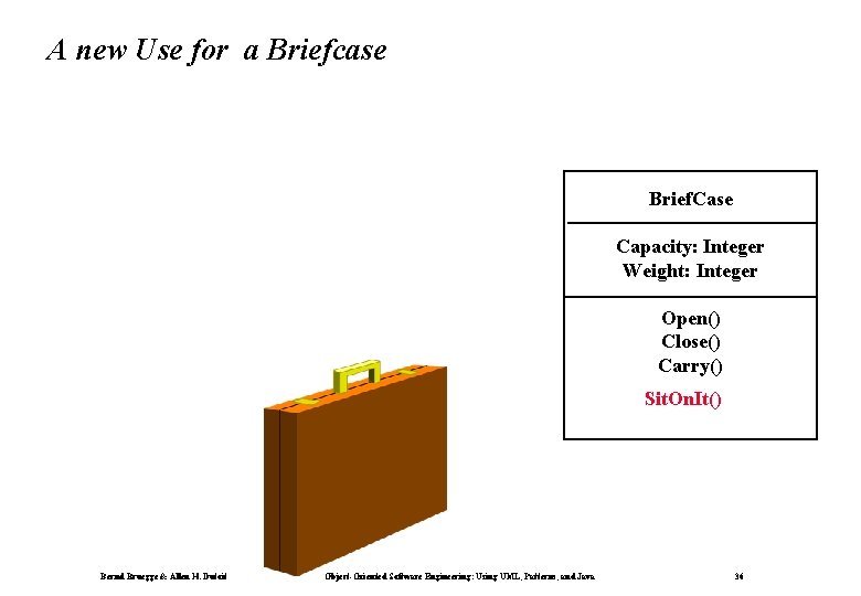 A new Use for a Briefcase Brief. Case Capacity: Integer Weight: Integer Open() Close()