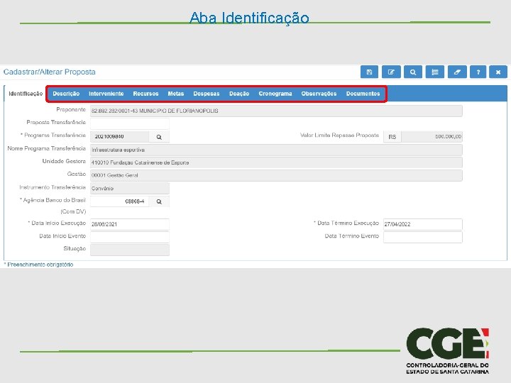 Aba Identificação 