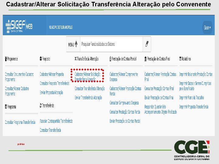Cadastrar/Alterar Solicitação Transferência Alteração pelo Convenente prática 