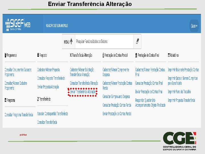 Enviar Transferência Alteração prática 