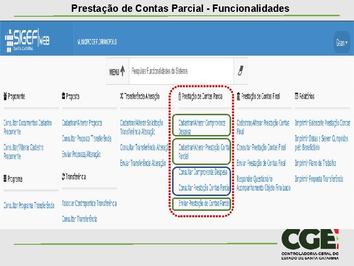 Prestação de Contas Parcial - Funcionalidades 