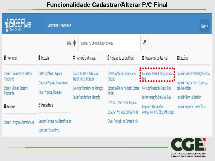 Funcionalidade Cadastrar/Alterar P/C Final 