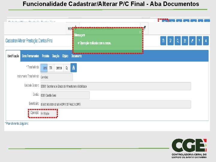 Funcionalidade Cadastrar/Alterar P/C Final - Aba Documentos 