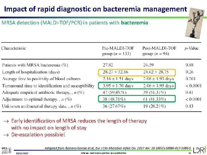 Impact of rapid diagnostic on bacteremia management MRSA detection (MALDI-TOF/PCR) in patients with bacteremia