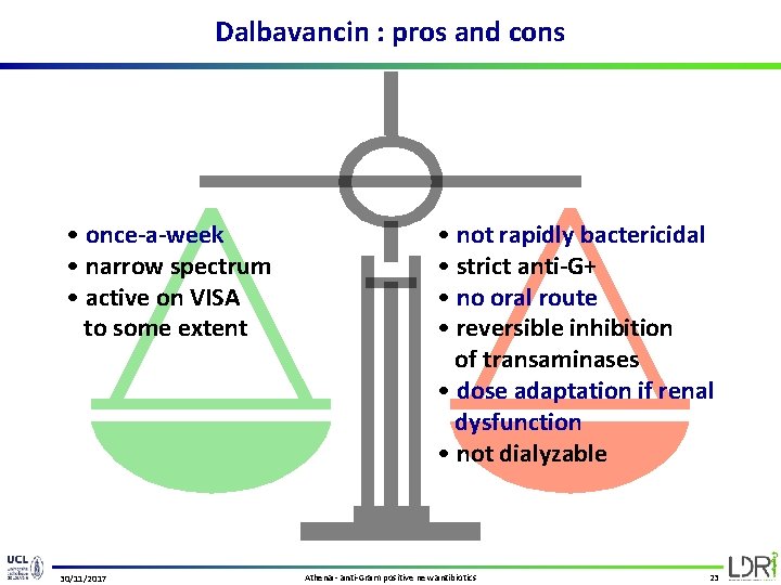 Dalbavancin : pros and cons • once-a-week • narrow spectrum • active on VISA