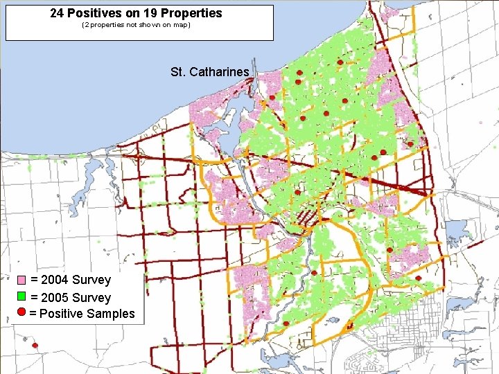 24 Positives on 19 Properties (2 properties not shown on map) St. Catharines =