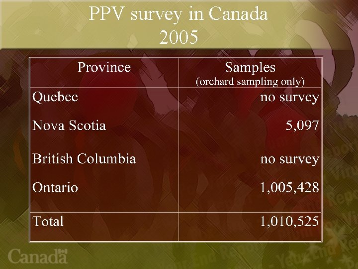 PPV survey in Canada 2005 