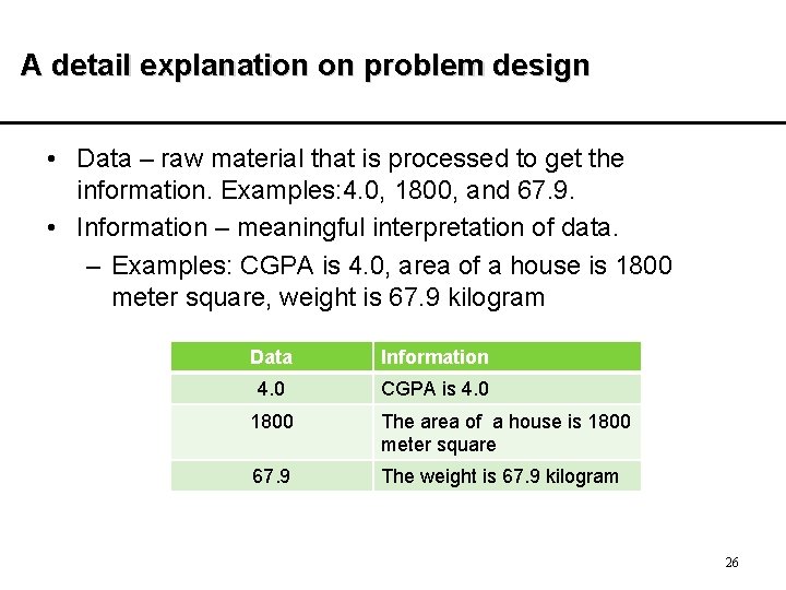 A detail explanation on problem design • Data – raw material that is processed A detail explanation on problem design • Data – raw material that is processed