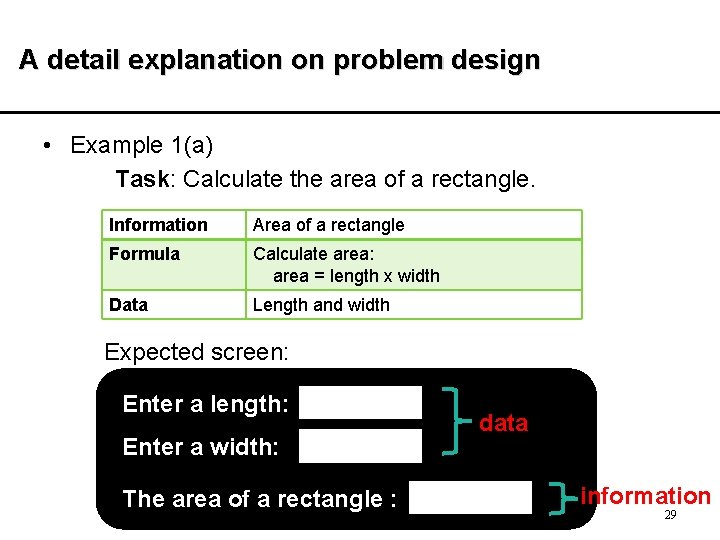 A detail explanation on problem design • Example 1(a) Task: Calculate the area of A detail explanation on problem design • Example 1(a) Task: Calculate the area of