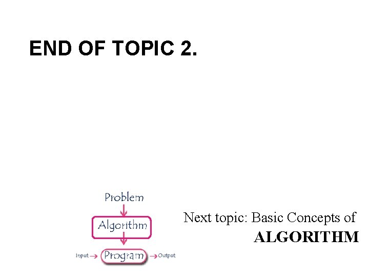 END OF TOPIC 2. Next topic: Basic Concepts of ALGORITHM END OF TOPIC 2. Next topic: Basic Concepts of ALGORITHM