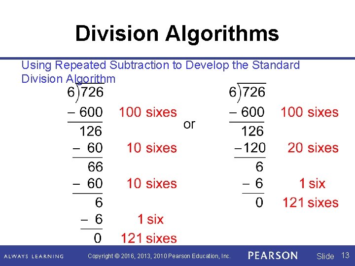 Division Algorithms Using Repeated Subtraction to Develop the Standard Division Algorithm or Copyright ©