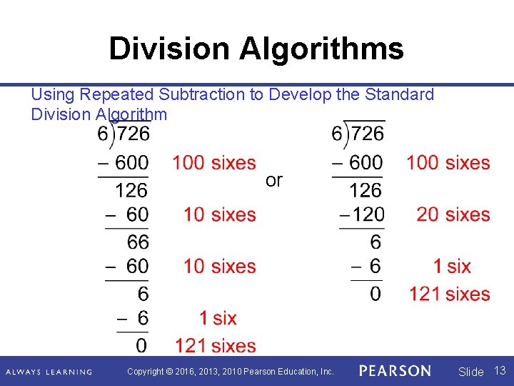 Division Algorithms Using Repeated Subtraction to Develop the Standard Division Algorithm or Copyright © Division Algorithms Using Repeated Subtraction to Develop the Standard Division Algorithm or Copyright ©