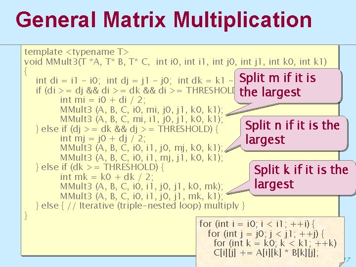 General Matrix Multiplication template <typename T> void MMult 3(T *A, T* B, T* C,