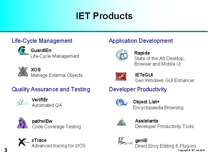 IET Products Life-Cycle Management Guard. IEn Life-Cycle Management XOS Manage External Objects Quality Assurance