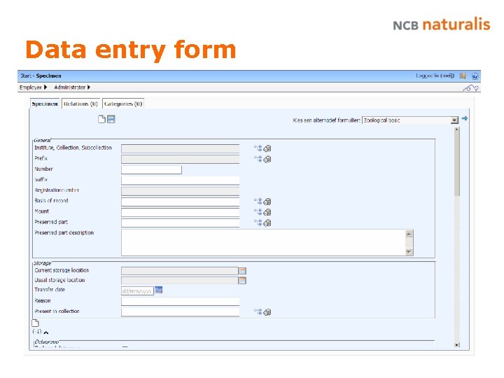 Data entry form 