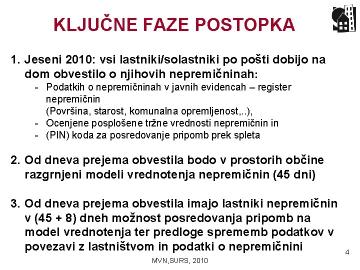 KLJUČNE FAZE POSTOPKA 1. Jeseni 2010: vsi lastniki/solastniki po pošti dobijo na dom obvestilo