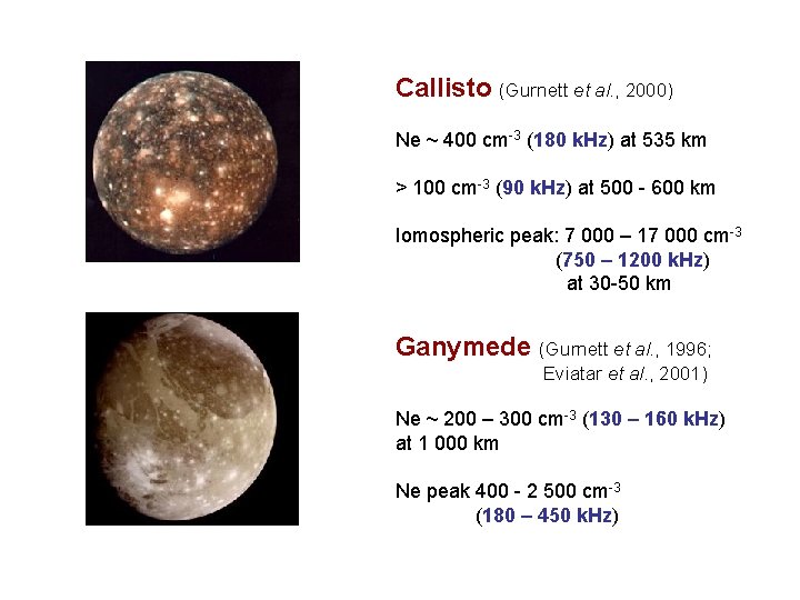 Callisto (Gurnett et al. , 2000) Ne ~ 400 cm-3 (180 k. Hz) at