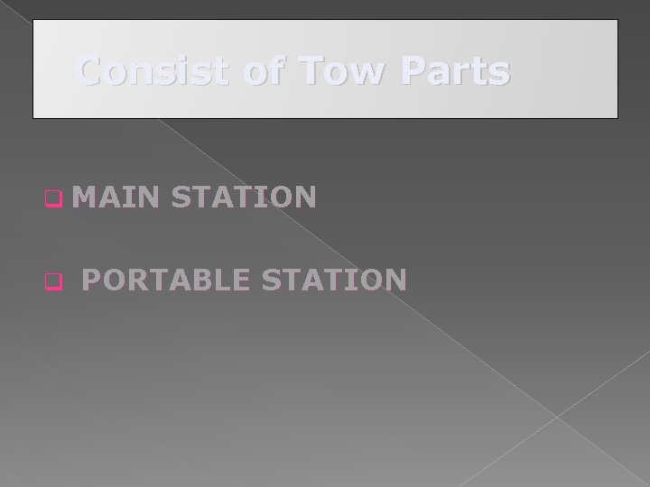 Consist of Tow Parts q MAIN q STATION PORTABLE STATION 