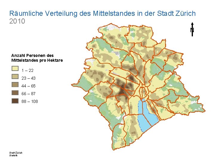 Räumliche Verteilung des Mittelstandes in der Stadt Zürich 2010 N Anzahl Personen des Mittelstandes