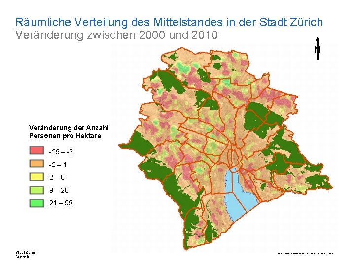 Räumliche Verteilung des Mittelstandes in der Stadt Zürich Veränderung zwischen 2000 und 2010 N