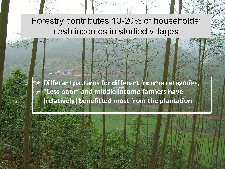Forestry contributes 10 -20% of households’ cash incomes in studied villages Ø Different patterns
