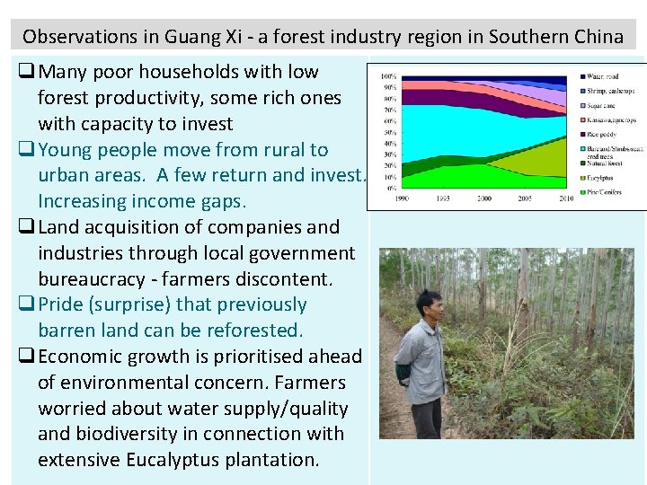 Observations in Guang Xi - a forest industry region in Southern China q. Many