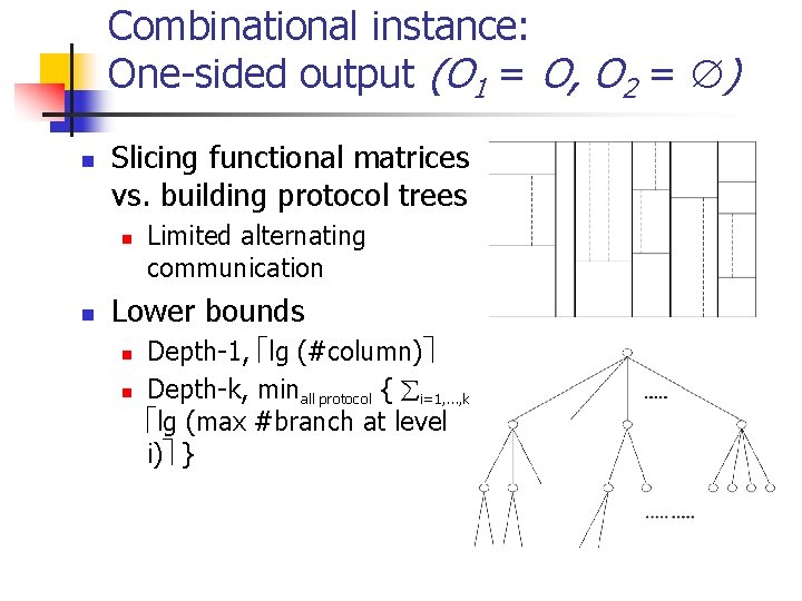 Combinational instance: One-sided output (O 1 = O, O 2 = ) n Slicing