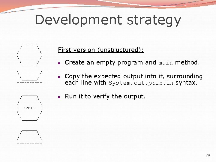 Development strategy ______ /   / ______/ +----+ ______ /  | STOP