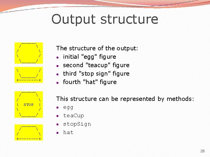 Output structure ______ /   / ______/ +----+ The structure of the output: