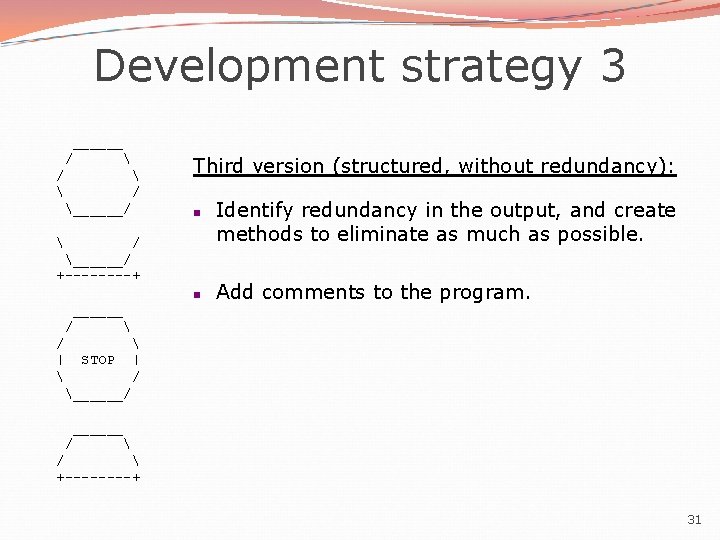 Development strategy 3 ______ /   / ______/ Third version (structured, without redundancy):
