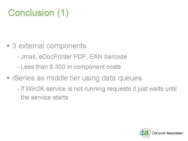 Conclusion (1) § 3 external components - Jmail, e. Doc. Printer PDF, EAN barcode