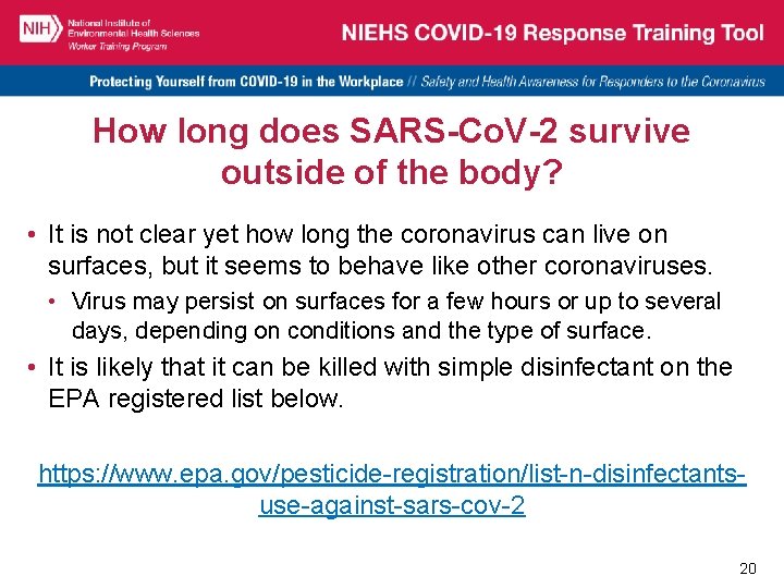 How long does SARS-Co. V-2 survive outside of the body? • It is not