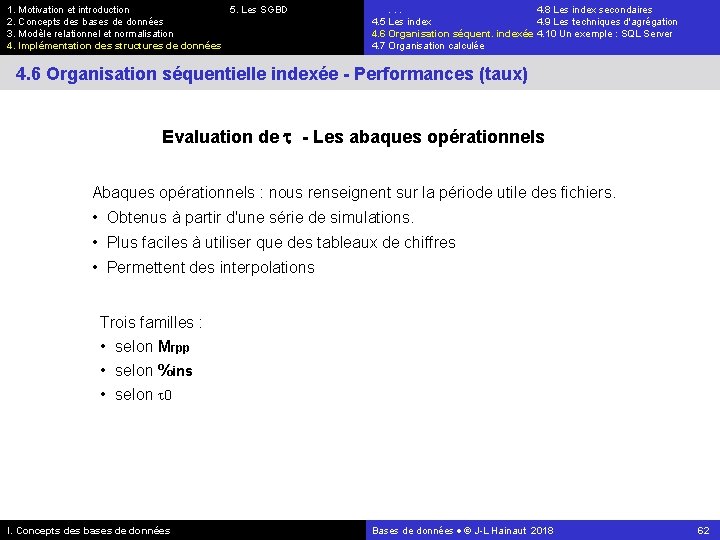 1. Motivation et introduction 5. Les SGBD 2. Concepts des bases de données 3.