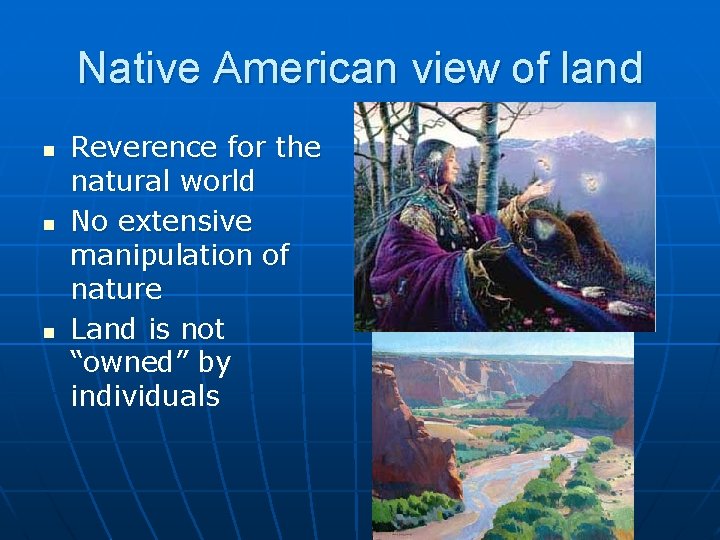 Native American view of land n n n Reverence for the natural world No