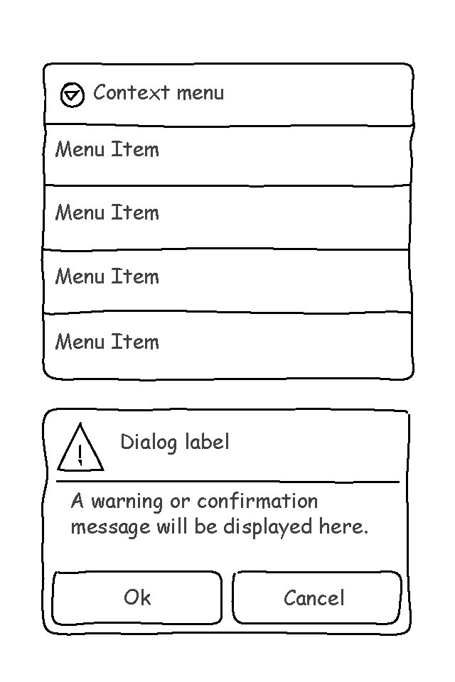 Context menu Menu Item Dialog label A warning or confirmation message will be displayed
