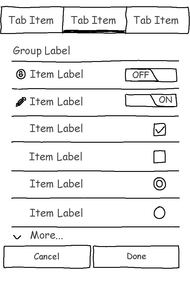 Tab Item Group Label Item Label OFF ON Item Label Item Label More. .