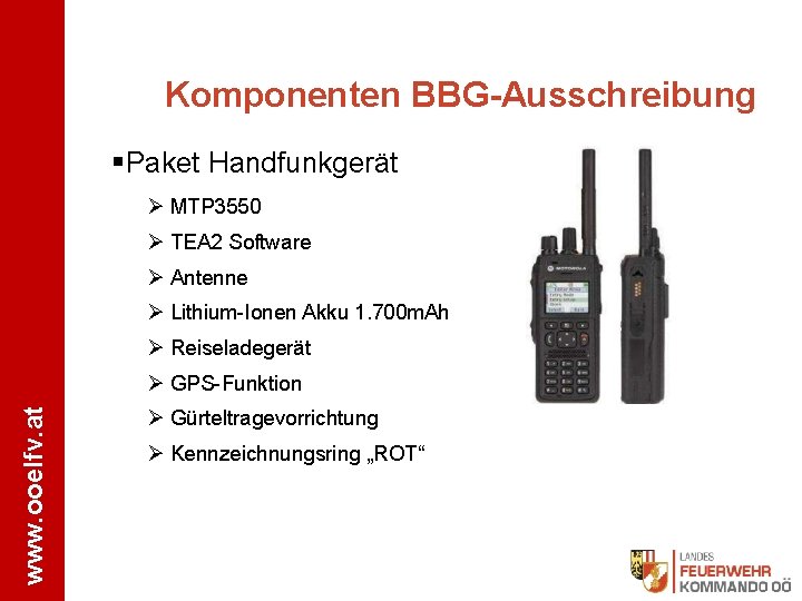 Komponenten BBG-Ausschreibung Paket Handfunkgerät MTP 3550 TEA 2 Software Antenne Lithium-Ionen Akku 1. 700