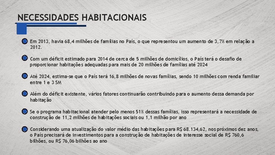 NECESSIDADES HABITACIONAIS Em 2013, havia 68, 4 milhões de famílias no País, o que