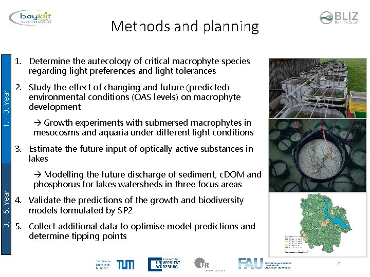Methods and planning 1. – 3. Year 1. Determine the autecology of critical macrophyte