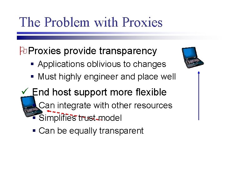 The Problem with Proxies OProxies provide transparency § Applications oblivious to changes § Must