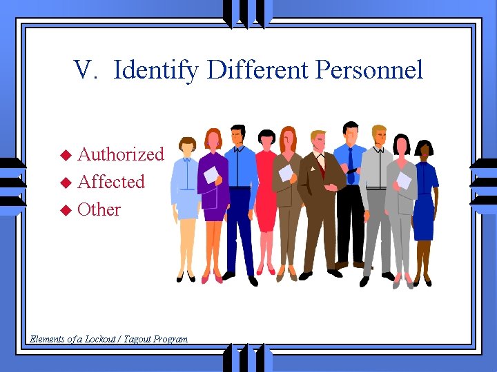 V. Identify Different Personnel u Authorized u Affected u Other Elements of a Lockout
