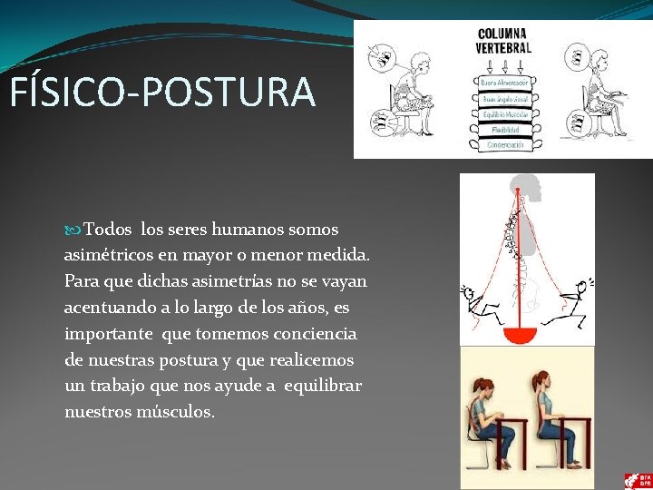 FÍSICO-POSTURA Todos los seres humanos somos asimétricos en mayor o menor medida. Para que