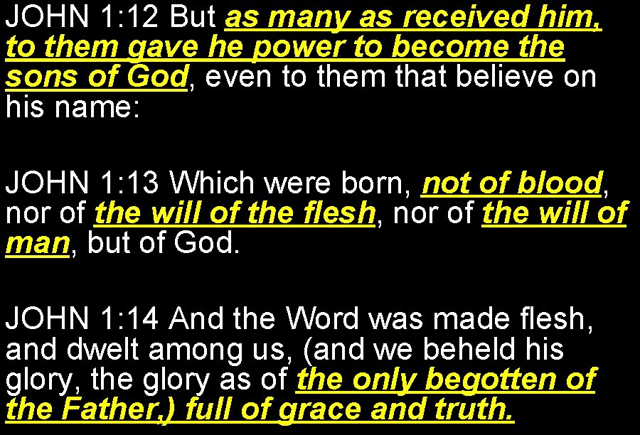 JOHN 1: 12 But as many as received him, to them gave he power