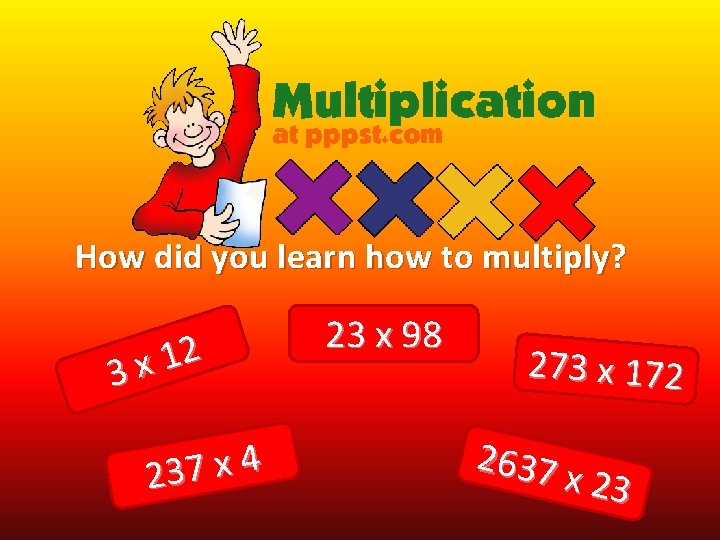 How did you learn how to multiply? 2 1 3 x 4 x 7