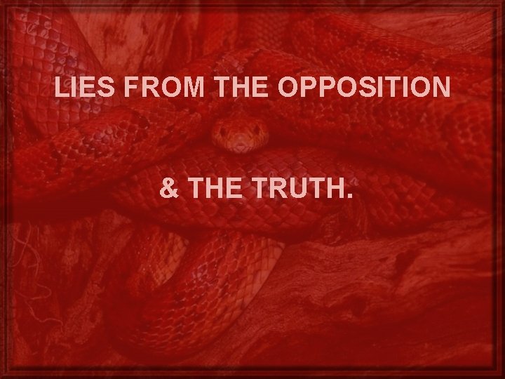LIES FROM THE OPPOSITION & THE TRUTH. 