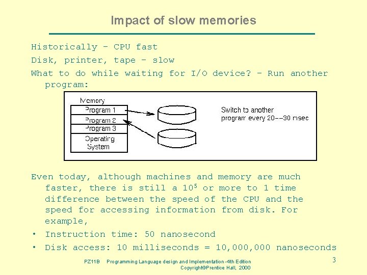 Impact of slow memories Historically - CPU fast Disk, printer, tape - slow What Impact of slow memories Historically - CPU fast Disk, printer, tape - slow What