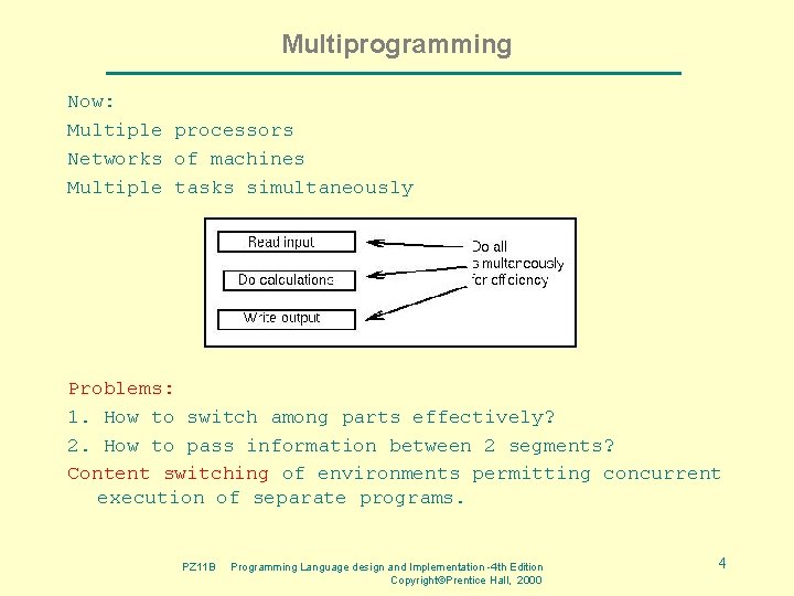 Multiprogramming Now: Multiple processors Networks of machines Multiple tasks simultaneously Problems: 1. How to Multiprogramming Now: Multiple processors Networks of machines Multiple tasks simultaneously Problems: 1. How to