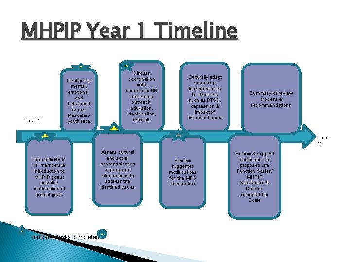 MHPIP Year 1 Timeline Year 1 Identify key mental, emotional, and behavioral issues Mescalero